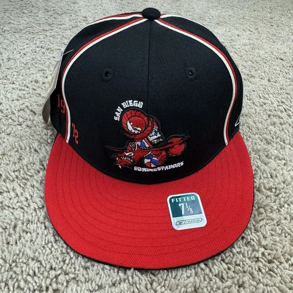 San Diego Conquistadors ABA Hat Reebok HWC Fitted 7 1/8 Black Red Logo Vtg‎ Cap